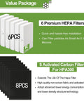 Six Pack HPA300 Compatible HEPA Filters For Air Purifier Series Replacement HRF-R3 And HRF-AP1 Pre Filters, six HEPA R and eight carbon filters