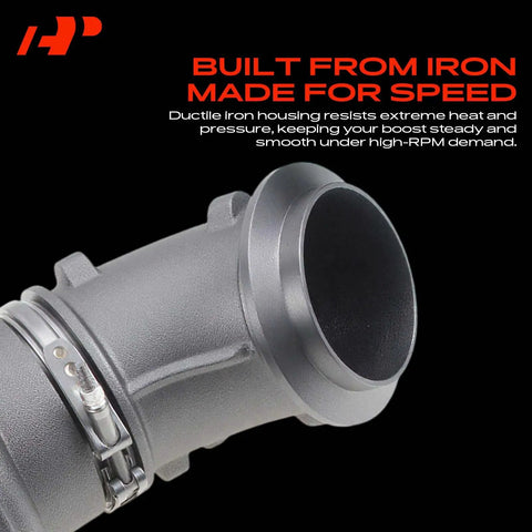 Close-up of ductile iron turbocharger component from Complete Turbocharger With Gasket And Wastegate Actuator For Dodge Ram 2500