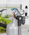 CO2 Regulator For Aquarium With DC Solenoid Bubble Counter And Check Valve Side Open Cylinder CGA320 shown in use