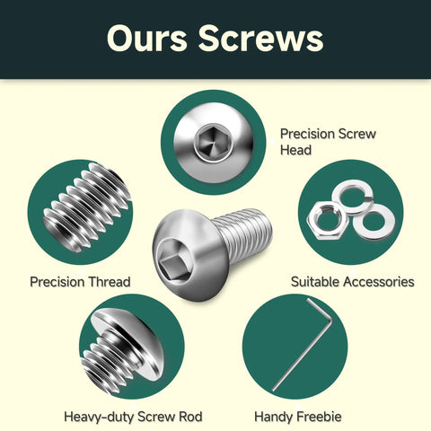 Close-up of 900 Piece Metric Screws And Bolts Set M3 M4 M5 M6 304 Stainless Steel with hex socket and washers in green circles.