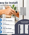 Installing Beefy 4 Inch Exterior Door Hinges Pack Of 6 In Brushed Nickel with steps and screwdriver on door frame