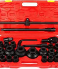 Beefy 3/4 Inch Drive Impact Socket Set, 26 Piece Deep 6-Point Sockets in Red Case, Metric Sizes 21-50mm And 55-65mm with Tools