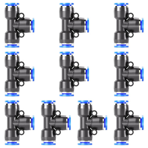 Pack of 10 Blue 1/2 Inch OD Tee Push In Plastic Fittings 3 Way Tube Connector Push Fit Quick Connect Tee for Pneumatic Systems