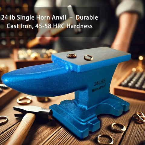 Blue Single Horn Cast Iron Anvil For Blacksmithing And Metal Shaping Beefy Pro Grade Heavy Duty Jewelry Making And Stamp Work Tool 24 Lbs
