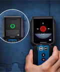Pro Grade Auto Calibrating Stud Finder Wall Scanner handheld device displaying live wire detection on screen, suitable for drywall.