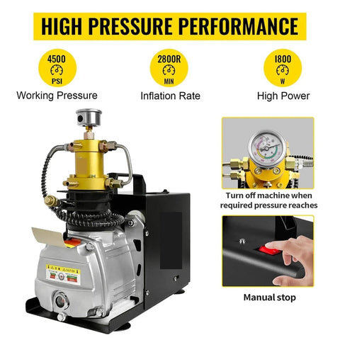 TXES031 High Pressure Electric PCP Air Compressor Pump, 4500 PSI And 300 Bar Max Output For Scuba Diving Tanks And CO2 Bottle Inflating With Water Cooling System And Overload Protection For Reliable Performance