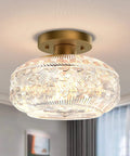 Industrial Semi Flush Mount Gold Globe Glass Ceiling Light Fixture for Hallways Entryways Kitchens and Bathrooms.