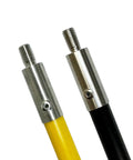 Close-up of Hybrid Hawaiian Sling 7 Foot Travel Spearfishing Pole tip showing metal threads and colored fiberglass sections.