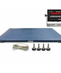 Heavy Duty 7 Foot Floor Scale With Led Screen For Warehouse Pallets And Freight 10000 Lb Capacity with blue platform and display.