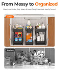 Three Pack Under Sink Organizers With Smooth Sliding Drawers And Heavy Duty Mesh Bins, Adjustable Kitchen Cabinet Storage Rack For Quick Access in organized cupboard upgrade.