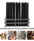 Pro Grade 28 Piece Cylindrical Punch Set With Positioning Base displayed above images of diverse machinist applications.