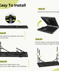 Diagram illustrating installation of 4 Foot Folding Table Portable Heavy Duty 400 Lb Capacity With Wood Grain Top Anti Slip Feet