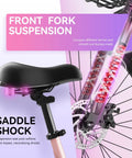 Close-up of front fork suspension and saddle shock on 24 Inch Electric Bike For Adults With Peak 1000W Motor Up To 28 MPH