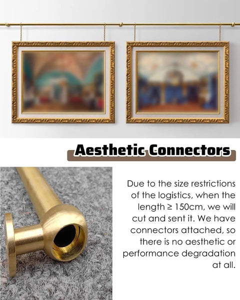 Picture Rail Hanging System Brass Kit For Gallery Art Display With Heavy Duty Wall Hardware For Paintings Photos Canvas Includes 0.7 M Brass Rod adjustable chains hanging two framed artworks