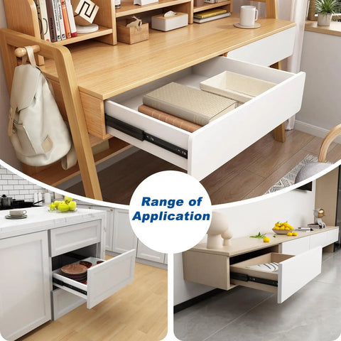 14-Inch Push To Open Drawer Slides With Screws, 100Lb Load Capacity, 3-Fold Full Extension, installed in modern cabinets