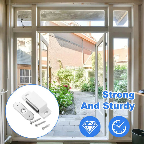 Heavy Duty White Cabinet Magnets 36 Pack That Hold Super Solid With Screws Included To Keep Doors Closed Tight For Kitchens Closets And Wardrobes So No More Slamming Or Loose Lids Ever Again, showing sheer strength through installed hardware.