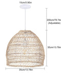 Rattan Chandelier Pendant Light Fixture With Handmade Basket Shade For Farmhouse Decor, dimensions 35x35x15cm, adjustable 200cm.