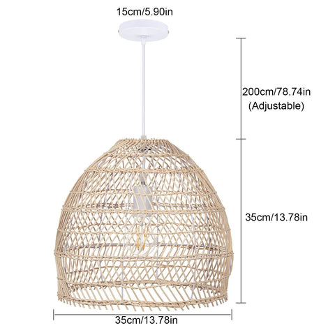 Rattan Chandelier Pendant Light Fixture With Handmade Basket Shade For Farmhouse Decor, dimensions 35x35x15cm, adjustable 200cm.