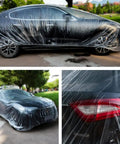 Clear Disposable Car Cover Keepin It Dry Fits Any Car Up To 12.4 Ft By 21.6 Ft With Elastic Hems 3 Pack covering parked car