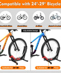 Red Bike Floor Stand For Garage Storage Portable Front And Rear Wheel Parking Rack Fits 24 To 29 Inch Bikes Tire Width Up To 3.5 Inches