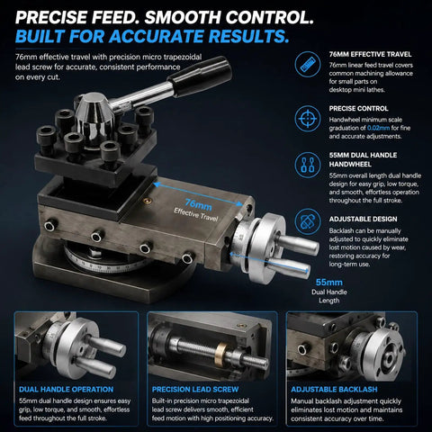 Deadly Precise Mini Lathe Tool Post Assembly With A Smooth 2.99 Inch Cross Slide Stroke And Tank Built Cast Iron Frame Perfect For Cq9325 Benchtop Rigs And Weekend Macho Tinkering