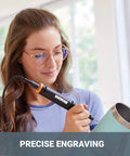 Woman using 2 Piece Crafting Tool Combo Kit Rotary Tool And Wood And Metal Crafter With Universal Bit Compatibility.