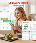 Woman using Smart Food Scale With Nutritional Calculator And App Sync For Accurate Calorie Fat Carbs And Protein Tracking