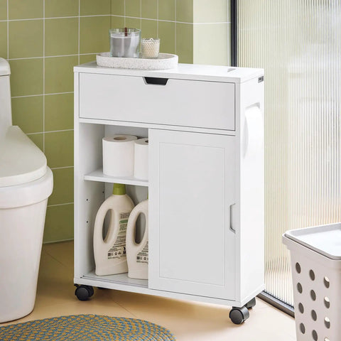 Slim Toilet Storage Cart With Wheels For Narrow Spaces 3 Tier Organizer For Toilet Paper Rolls Brushes Towels
