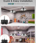 Ultra Bright Linkable Garage Light Kit 200W 20000LM 6500K LED Shop Light With Six Plus One Deformable Panels And Built In On Off Switch For Garage Ceiling And Workbench Plug In installed in garage.