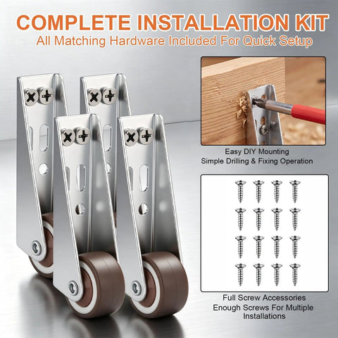 Heavy Duty Vertical Track Roller Wheels For Sliding Barn Doors And Cabinets Smooth Quiet Gliding Floor Guide Hardware Kit installation kit with rollers and screws.