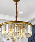 Gold Modern Crystal Chandelier Semi Flush Mount Ceiling Light Fixture 2 Tier K9 Crystal Hanging Pendant Light in elegant room