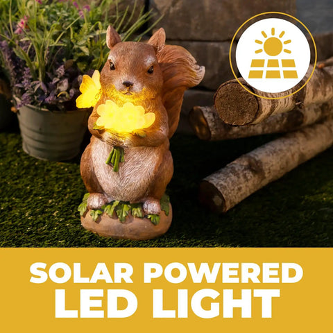Charmed Solar Powered Led Outdoor Decor Porcelain Squirrel Figurine Light Up Garden Statue Gift For Yard Lawn Patio Walkway