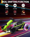 24V Electric Go Kart For Kids With Dual 300W Motors, 9Ah Battery, 8.1 MPH Speed, Full Metal Frame, Nylon Drifting Wheels, Green