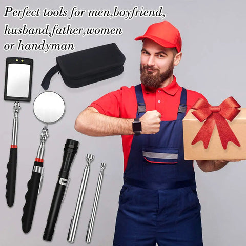 Must Have Magnetic Pick Up Tools Set With Telescoping Rods And Flexible LED Flashlight 15 Lb And 1 Lb Capacity; gift for dad