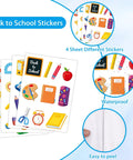 Totally Back To School Sticker Pack 47 Pcs Waterproof Decals with school-themed designs, including chalkboard, apple, and notebook.