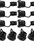Heavy Duty Black Nylon Strain Relief Cord Connectors 6N 4 Model Fits Point Three Inch Round Wire Pack Of Ten, front view of black nylon connectors.