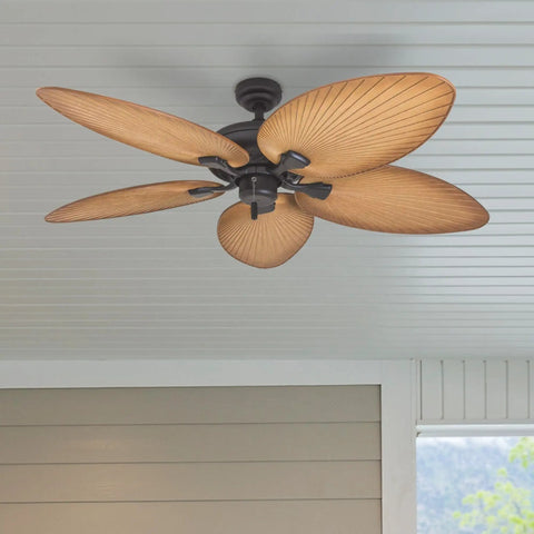 Palm Island 52 Inch Tropical Indoor Outdoor Ceiling Fan With No Light Pull Chain Two Mounting Options Five Palm Leaf Blades