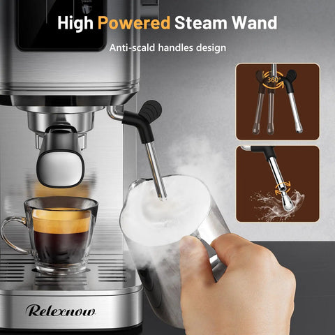 Heavy Hitter 20 Bar Espresso Machine Featuring A Sleek Beige Finish Built In Frother For Silky Lattes Quick Cold Brew Option And Zero Hassle Daily Grind Routine with high powered steam wand and frothing jug.