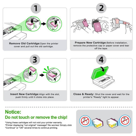 Installation guide for 63XL Tri Color Ink Cartridges Replacement For HP Printers 2-Pack High Yield Color Ink For HP63 Series.