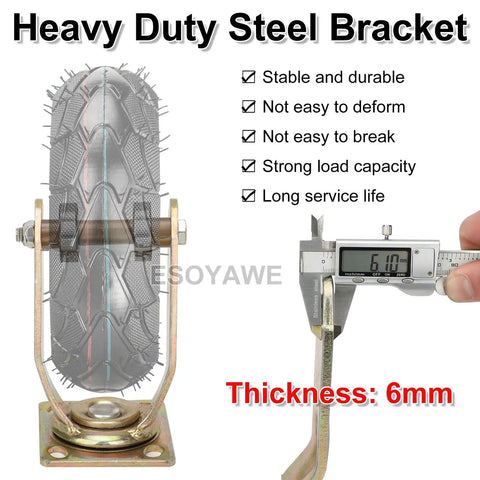 Heavy Duty 8 Inch And 10 Inch Pneumatic Rubber Caster Wheel Set Of 4 Slick Rollin Swivel Casters With Integrated Brakes on durable steel bracket.