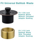 Oil Rubbed Bronze Bathtub Drain Kit With Lift And Turn Stopper And Overflow Faceplate Universal No Fuss One And A Half Inch Or One And Three Eighths Inch Drain Hole Solid Brass Construction Easy Install Durable Bath Drain Fixture, shown with adapters.