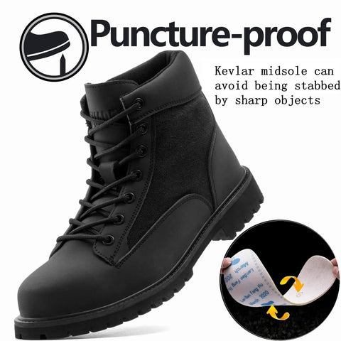 Sturdy Steel Toe Work Boots For Men And Women, Heat Resistant And Indestructible Safety Shoes For Construction And Outdoors side view