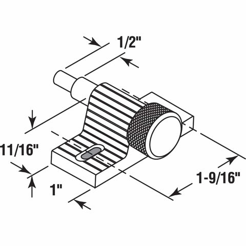 Diagram of 1 Inch Twist In Sliding Patio Door Lock With Zamac Cast Housing And Aluminum Bolt White Finish Replacement Lock For Extra Security