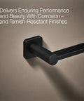Close-up of Parallel 24 Inch Towel Bar Matte Black For Bathroom with durable steel construction and modern round within square design.