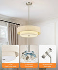 White Semi Flush Mount Ceiling Light Fixture With 12 Inch Drum Chandelier, 3 Light Fixture for modern room with linen shade