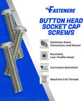 Badass 18-8 Stainless Steel Button Head Socket Cap Screws 10-32 X 1-1/4 Inch 50 Pack Full Thread displayed with rounded low-profile heads.