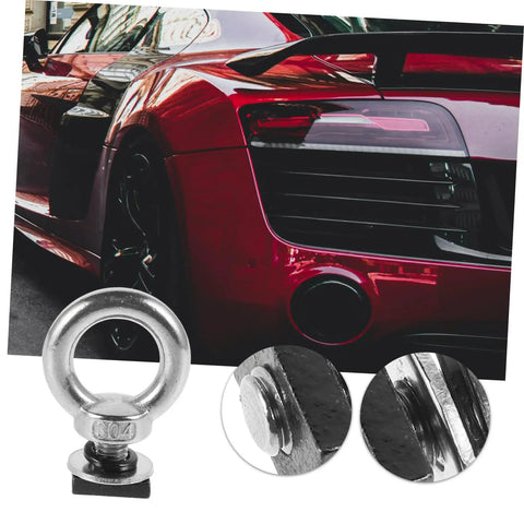 Heavy Duty Roof Rack Tie Down Kit With Stainless Steel Eye Bolt Anchors Slot Track Mounts Ring Bolts And Press Fasteners For Rock Solid Gear Security On SUVs And Trucks. 304 stainless eye bolt anchor on red sports car