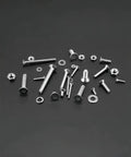 Totally Legit M5 Assorted Screw Kit 240 Piece Bundle With Socket Wrench, stainless steel screws, nuts, and washers on black background.