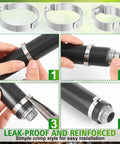 Beefy Heavy Duty 50 Pieces 1 Inch Irrigation Hose Clamps for Drip System installation steps on black pipe.