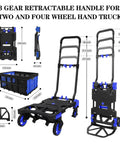 3D diagrams of 2 In 1 Folding Hand Truck And Folding Basket Heavy Duty Dolly with telescoping handle and rubber wheels